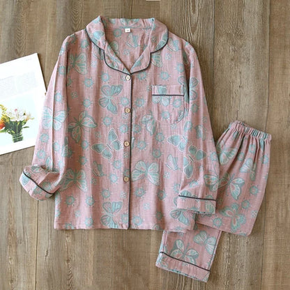 Loungewearsett med Sommerfugltrykk – Vintage Stil, Bomull