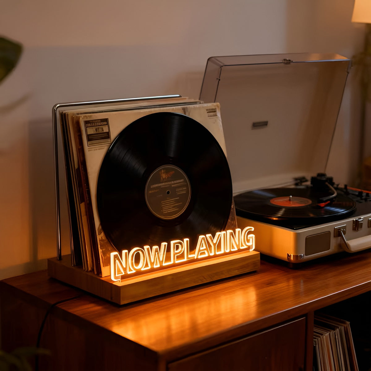 Vinylstativ i Tre – Oppbevaringsstativ for Skrivebord | Perfekt for Visning av Albumomslag