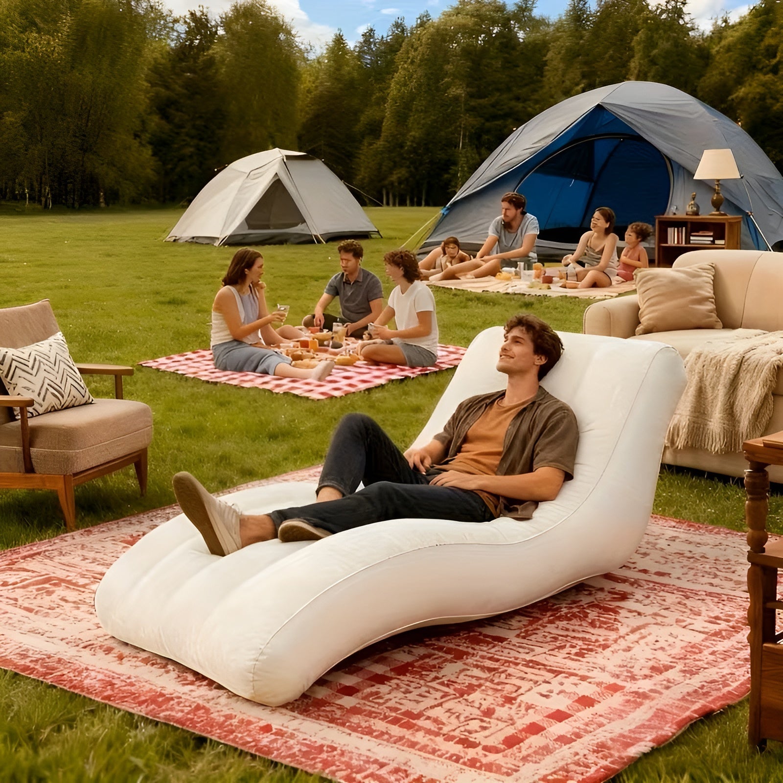 Oppblåsbar Luftmadrass med Innebygd Pumpe – Selvoppblåsende og Komfortabel | Perfekt for Gjester og Camping