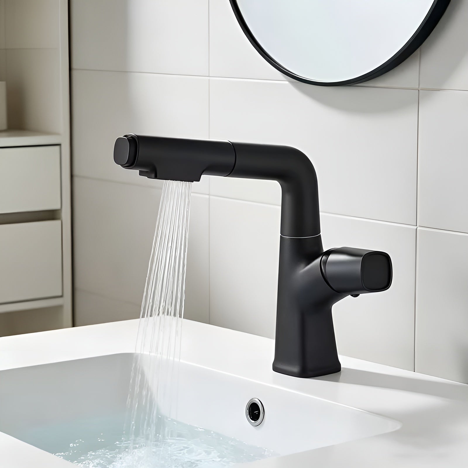 Ausziehbare Badezimmerarmatur für Waschbecken – Einhebel-Waschtischarmatur mit ausziehbarer Brause, Einloch-Montage