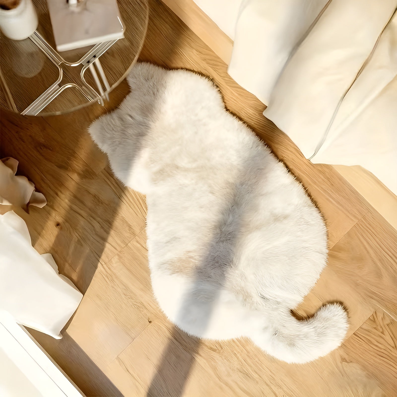 Lite Katteformet Teppe – Mykt og Koselig | Perfekt for Sofa Hylle eller Kommode - 45*70cm/17.71*27.56 tommer / Hvit