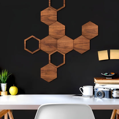 3D Veggdekor i Tre (11 Deler) – Moderne og Dekorativ Hexagon Veggdesign | Perfekt for Stue og Soverom - Veggpaneler