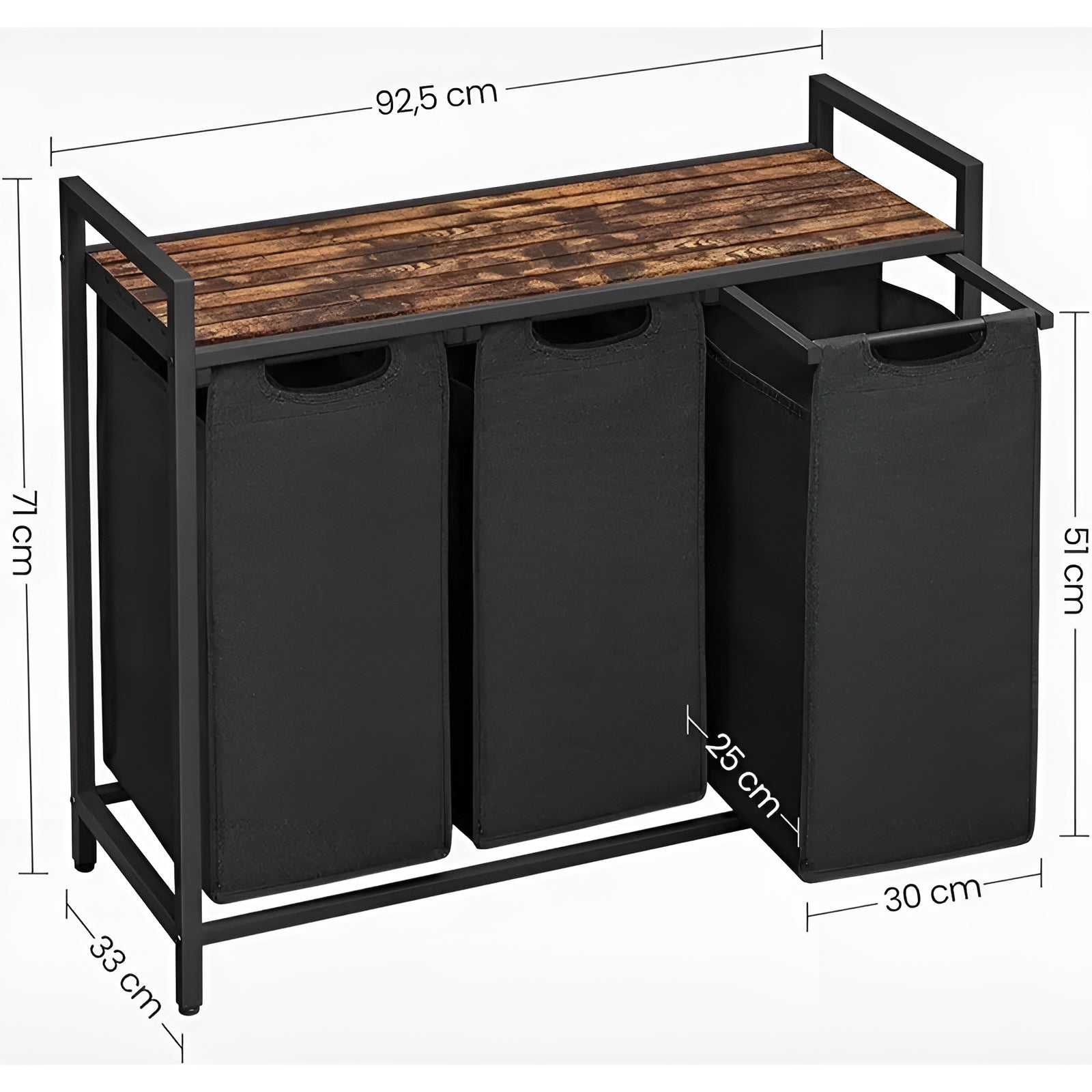 Kleskurv Med Rom – Uttrekkbar Kleskurv Med Oppbevaringsrom | Svart Metall Og Trelook I Brunt