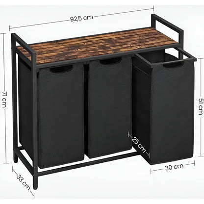 Kleskurv Med Rom – Uttrekkbar Kleskurv Med Oppbevaringsrom | Svart Metall Og Trelook I Brunt