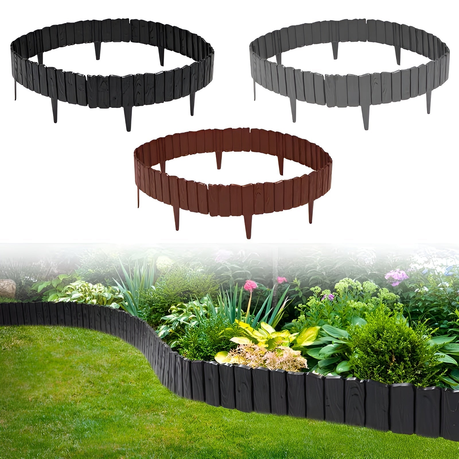 Fleksibel Bedkant i Trelook – Dekorativ Avgrensning for Plen og Blomsterbed | Enkel DIY-Montering