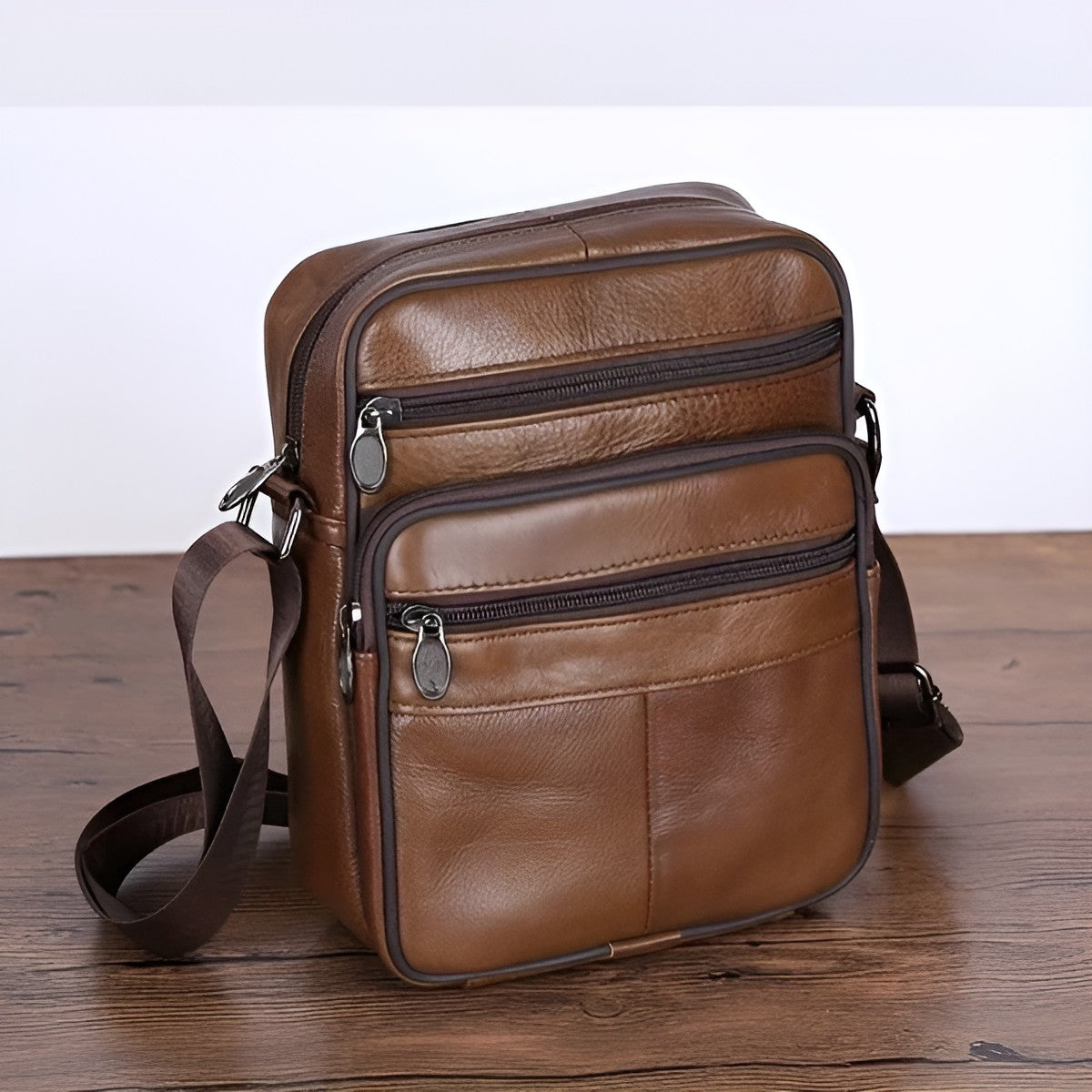 Skulderveske I Skinn For Menn – Romslig Crossbody-veske Med Justerbar Skulderrem | Sansoti