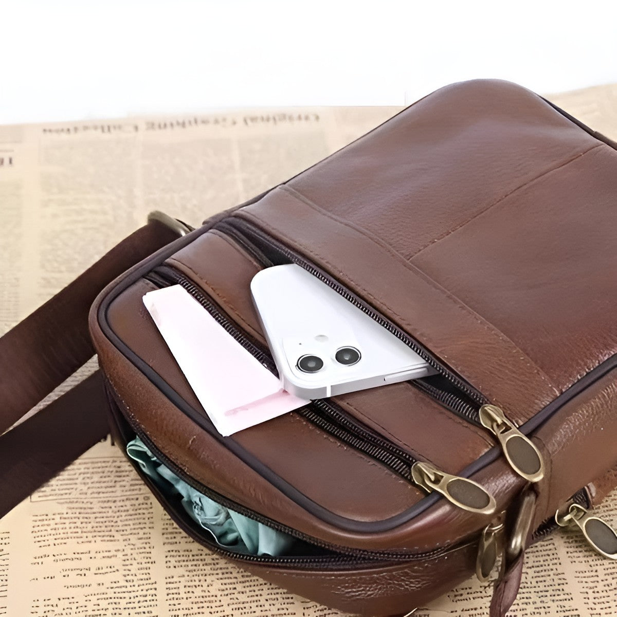 Skulderveske I Skinn For Menn – Romslig Crossbody-veske Med Justerbar Skulderrem | Sansoti