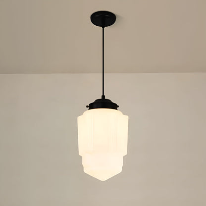 Hengelampe I Frostet Glass - Vintagedesign Med Geometrisk Glass