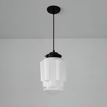 Hengelampe I Frostet Glass - Vintagedesign Med Geometrisk Glass