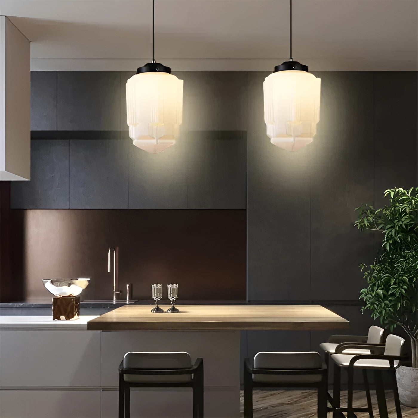 Hengelampe I Frostet Glass - Vintagedesign Med Geometrisk Glass