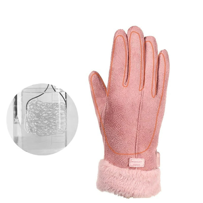 Varme vindtette vinterhandsker for kvinner i rosa med berøringsfølsomme fingertuppper