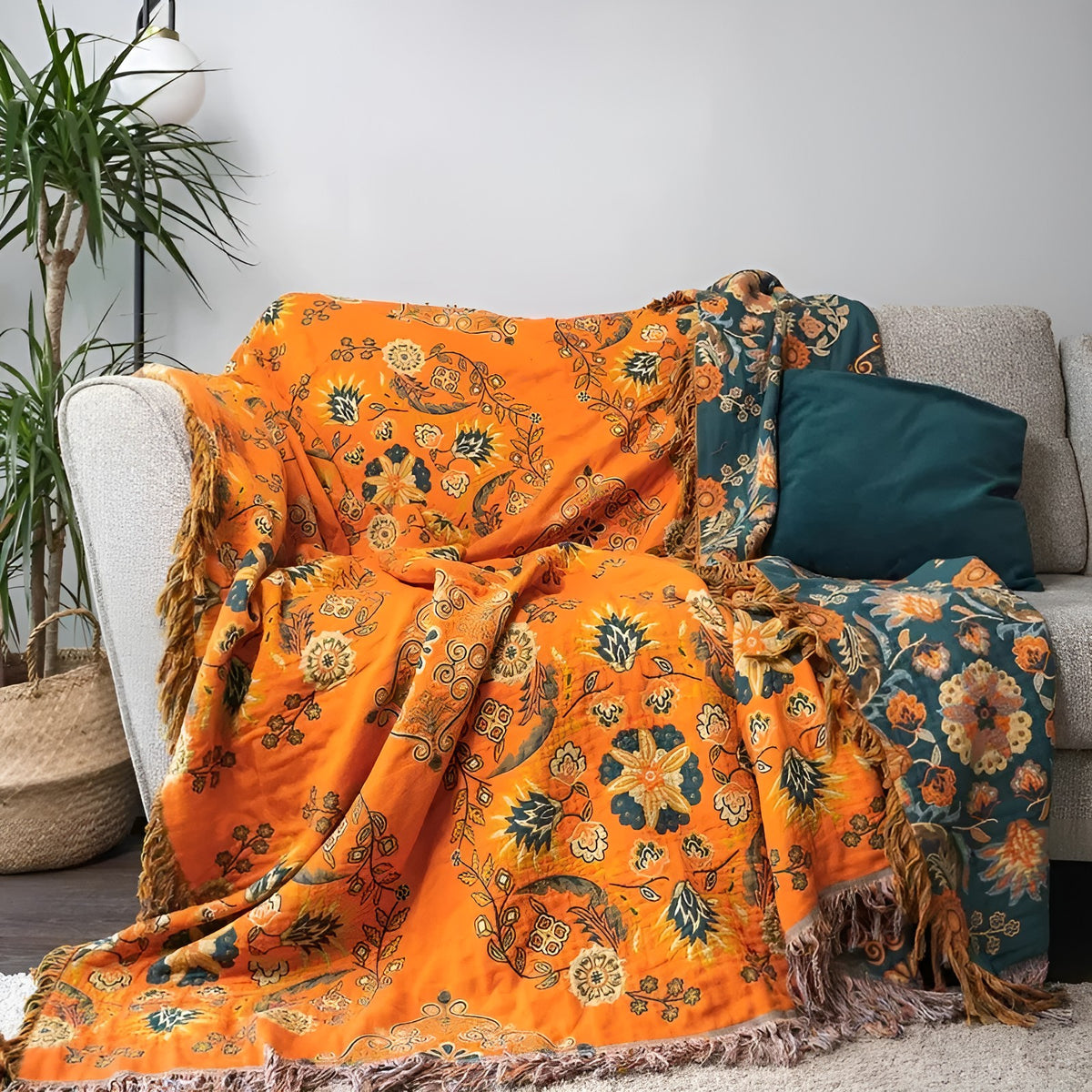 Sansoti Marigold Pledd – Vendbart, Vintage Blomstermønster | Mykt og Stilfullt