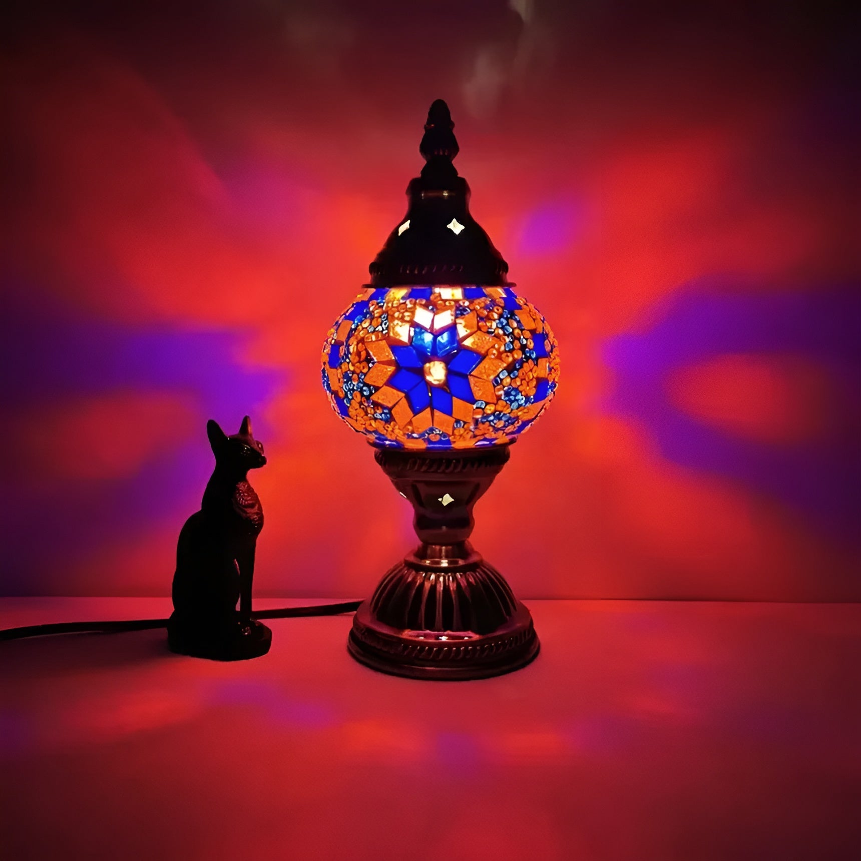 Vintage Mosaik Bordlampe – Håndlaget Dekorlampe i Farget Glass | Perfekt som Nattlys