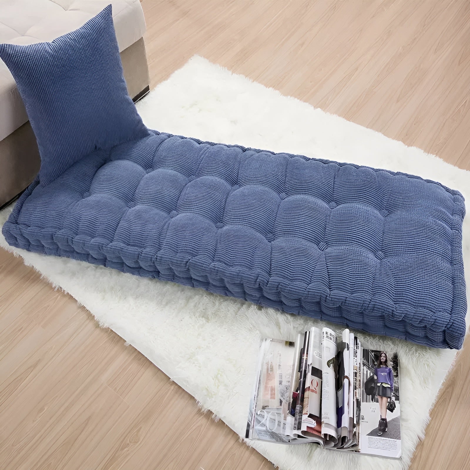 Langes Dickes Bankkissen Aus Cord – Stilvolles Sitzkissen MIT Weicher Polsterung - 40x110cm / Blau - Bankkissen