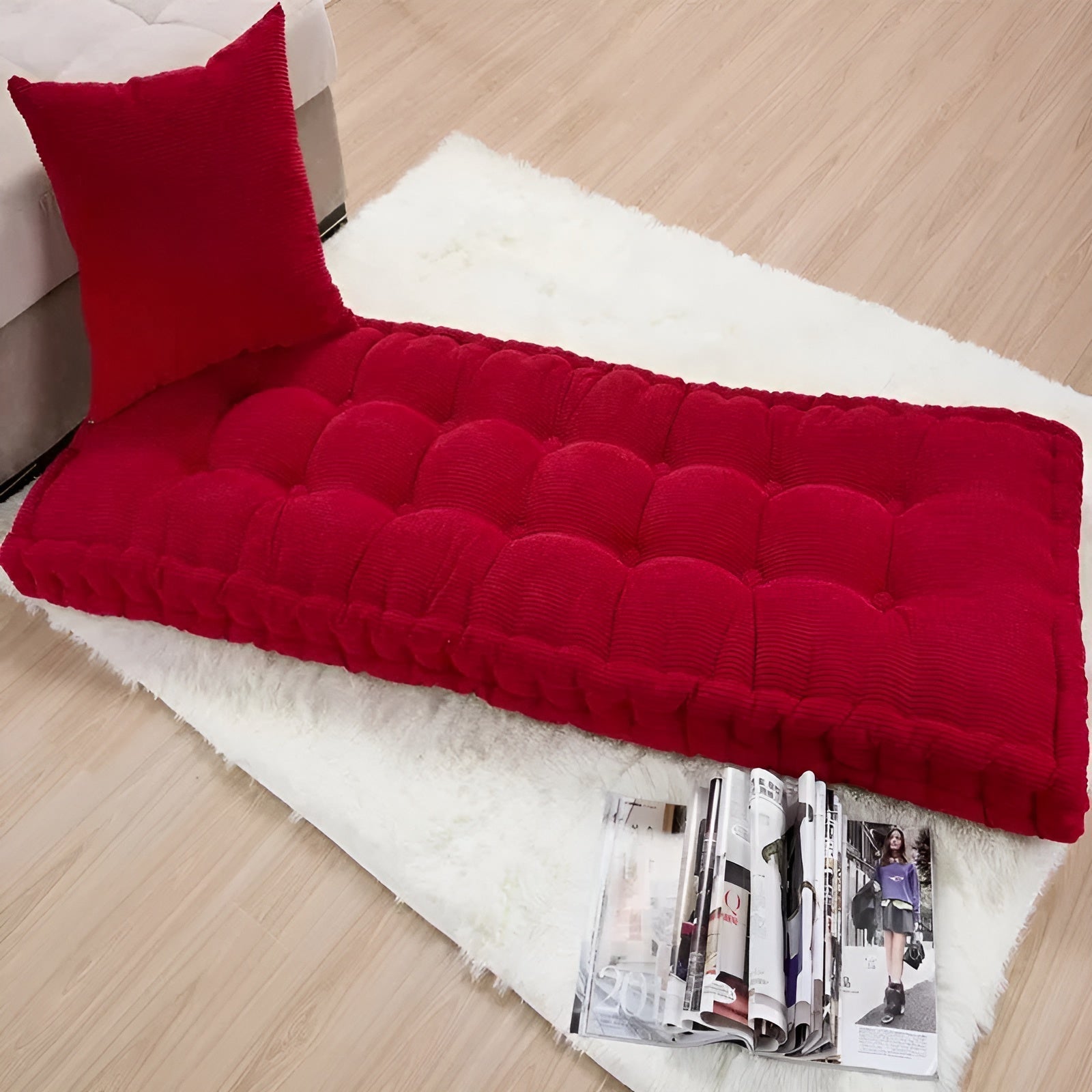 Langes Dickes Bankkissen Aus Cord – Stilvolles Sitzkissen MIT Weicher Polsterung - 40x110cm / Rot - Bankkissen