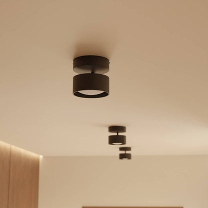 Svart sylindrisk LED-taklampe med opp- og nedlys i aluminium