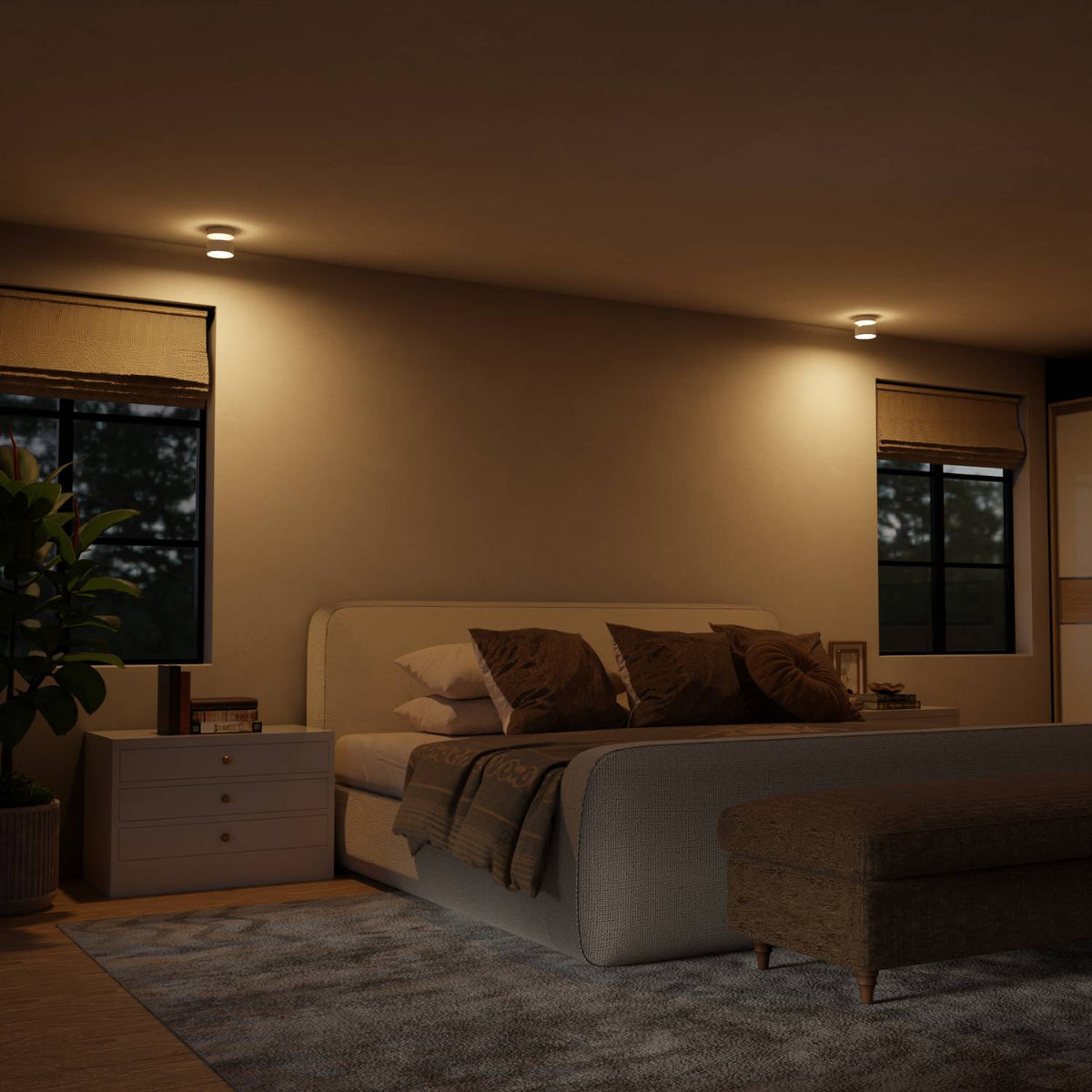 Svart og hvit LED-taklampe side om side – fargesammenligning