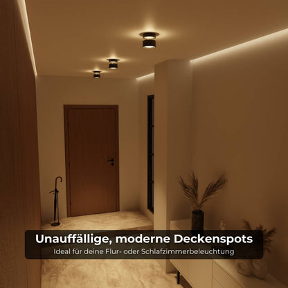 Svart LED-taklampe sett fra siden – up/downlight-effekt