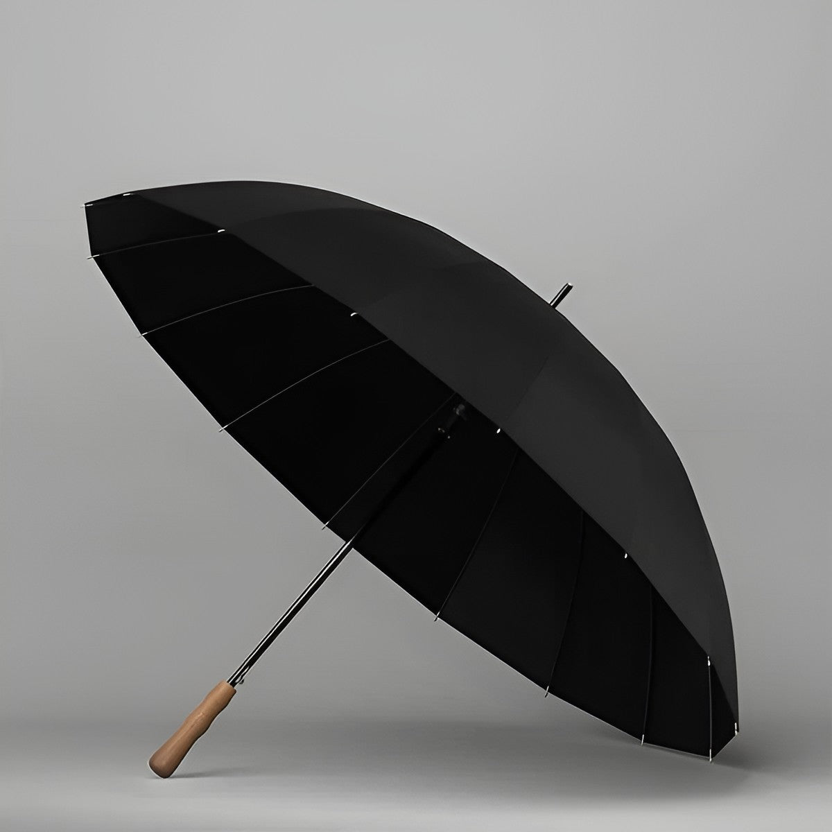 Stor Paraply – 16 Forsterkede Ribber, 120 cm | Trehåndtak