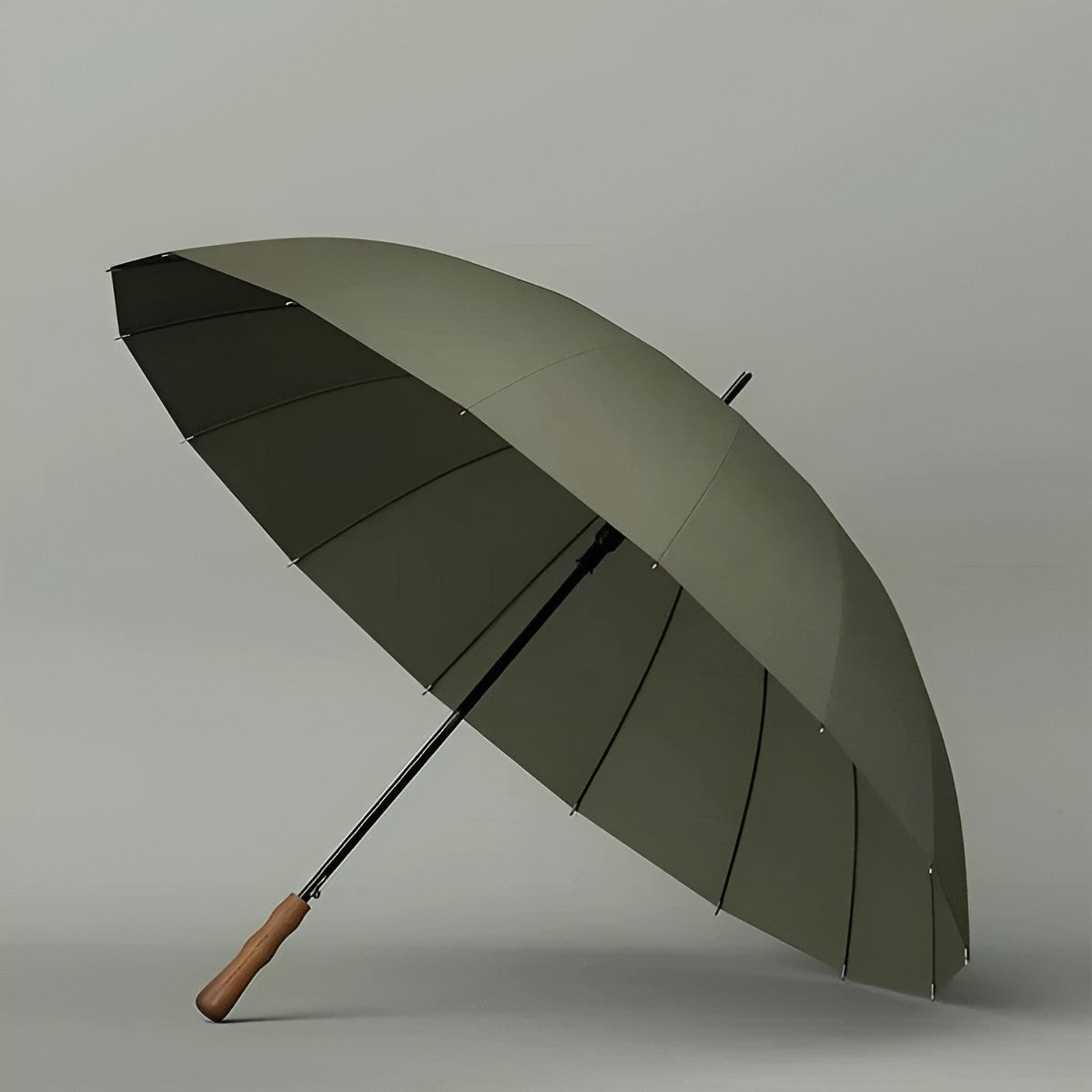 Stor Paraply – 16 Forsterkede Ribber, 120 cm | Trehåndtak