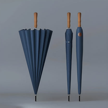 Stor Paraply – 16 Forsterkede Ribber, 120 cm | Trehåndtak