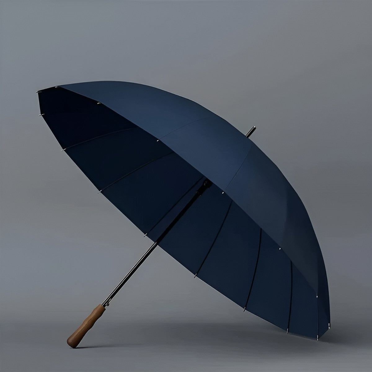 Stor Paraply – 16 Forsterkede Ribber, 120 cm | Trehåndtak