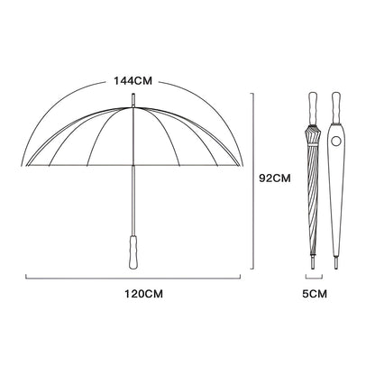 Stor Paraply – 16 Forsterkede Ribber, 120 cm | Trehåndtak