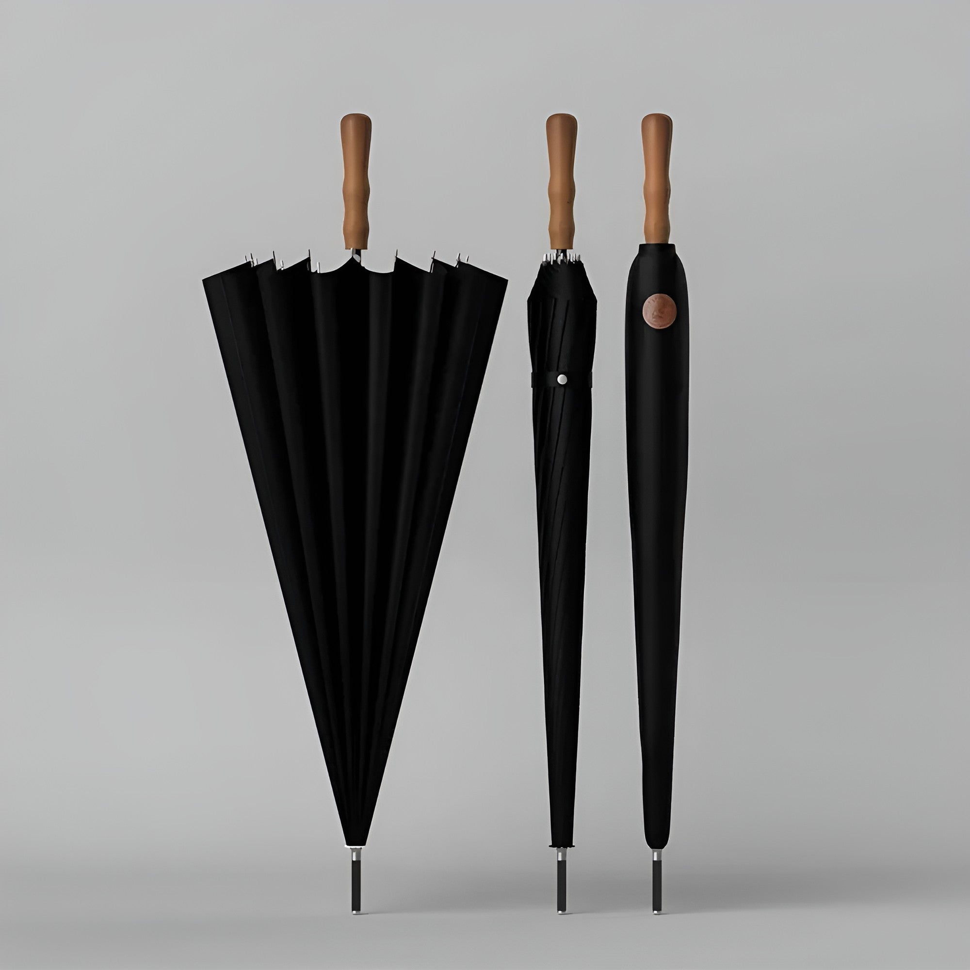 Stor Paraply – 16 Forsterkede Ribber, 120 cm | Trehåndtak