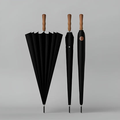 Stor Paraply – 16 Forsterkede Ribber, 120 cm | Trehåndtak