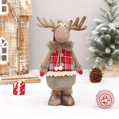 Juleelg Dekorfigur – Søt og Koselig Stoffreinsdyr | Justerbar til å Sitte eller Stå