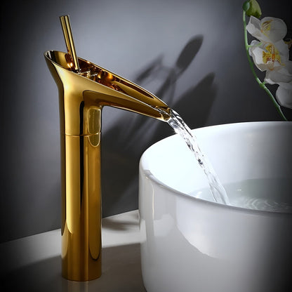 Wasserfall-Waschtischarmatur in Schwarz-Gold – Hochwertig und Elegant | Warm- und Kaltwasser Antik-Bronze Finish - Gull
