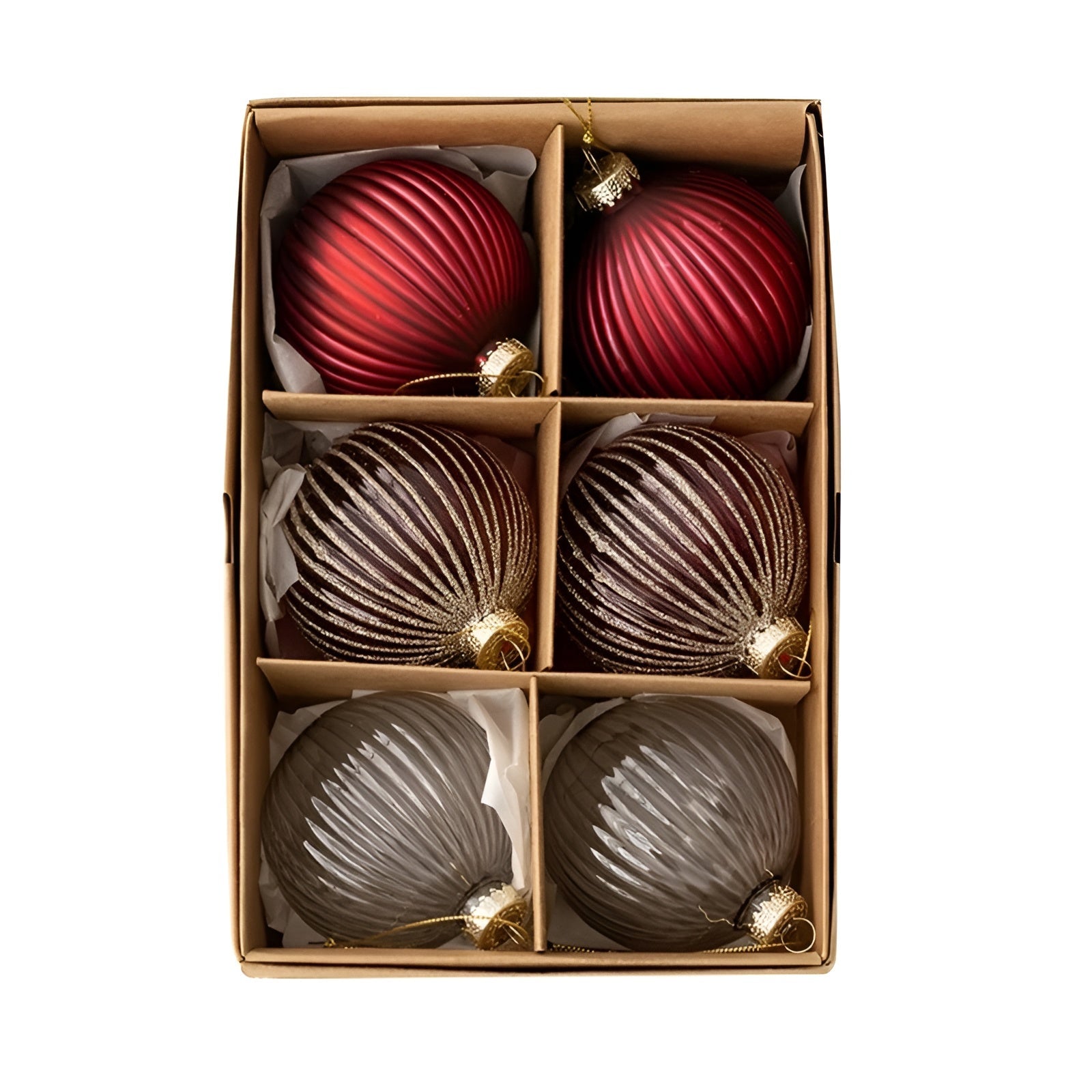 Glassjulekuler Sett (6 stk) – Elegant og Skinnende | Perfekt for Stilfull Juledekorasjon Hjemme