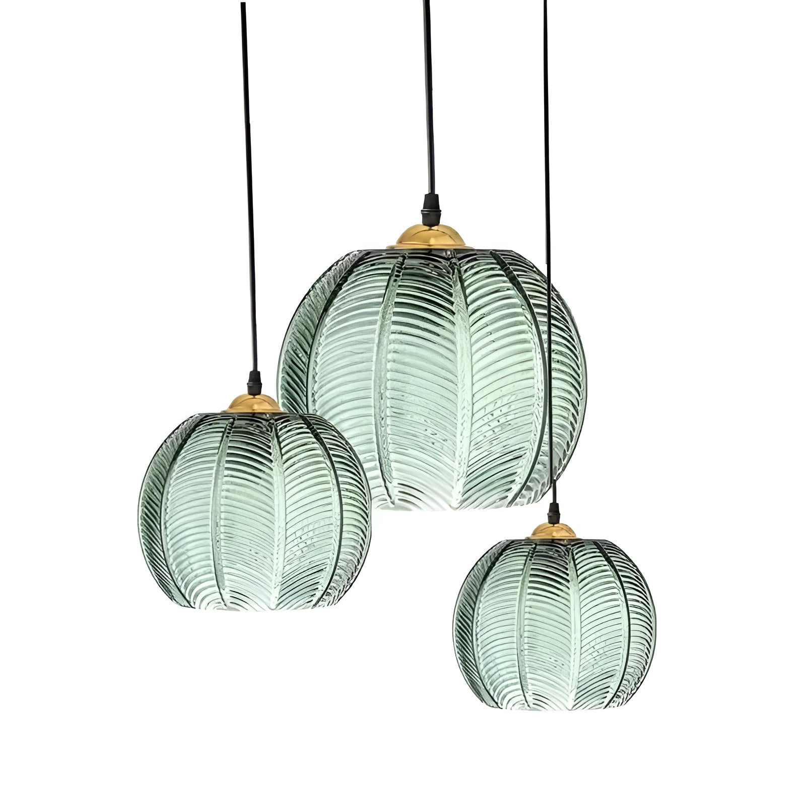 Ribbet Glasspendel i Grønn – Stemningsfullt Retrodesign | Dekorativ Taklampe for Stue og Spisestue - Grønn