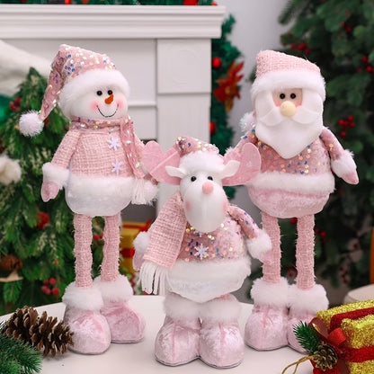 Justerbar Julenissefigur – Glitrende Rosa Dekor | Perfekt til Vindu og Hjem