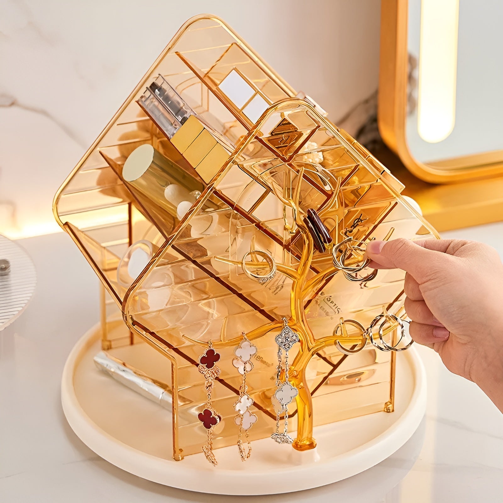 Kosmetik Aufbewahrungsbox drehbar – Stilvolle Kosmetik-Aufbewahrung | Perfekt für Schminktisch und Badezimmer - DEA3156