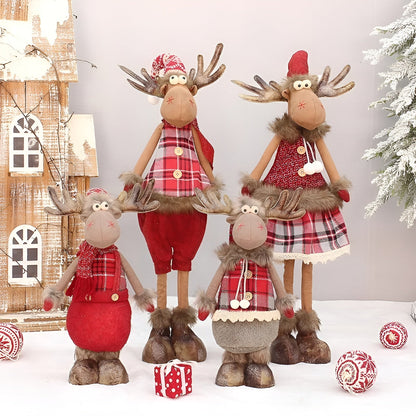 Juleelg Dekorfigur – Søt og Koselig Stoffreinsdyr | Justerbar til å Sitte eller Stå