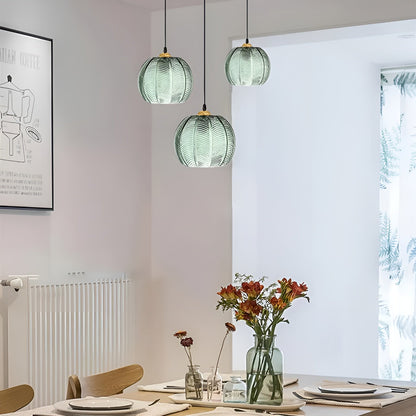 Ribbet Glasspendel i Grønn – Stemningsfullt Retrodesign | Dekorativ Taklampe for Stue og Spisestue - Grønn