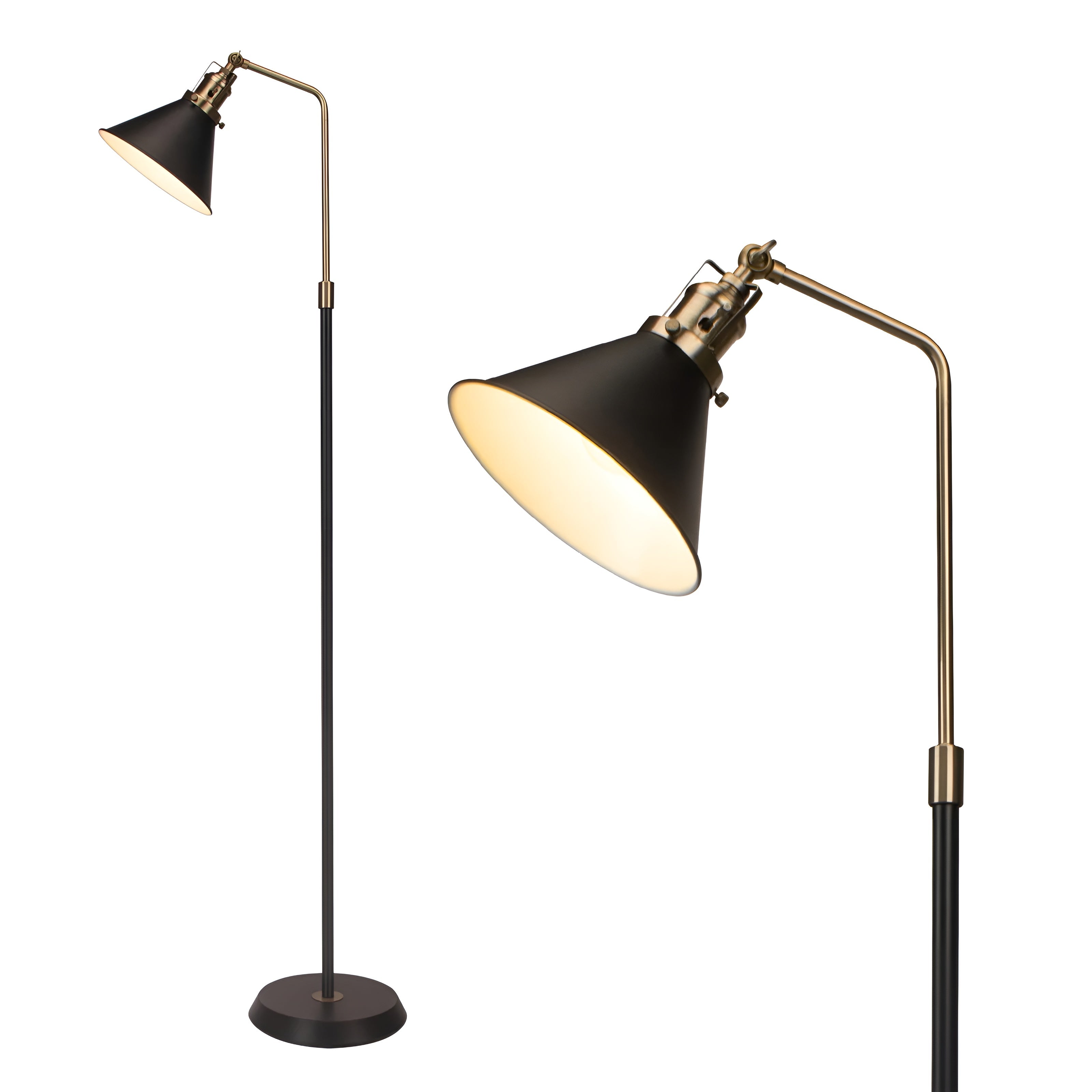 Gulvlampe i Metall – Svart med Gullfargede Detaljer | Stilrent Industridesign