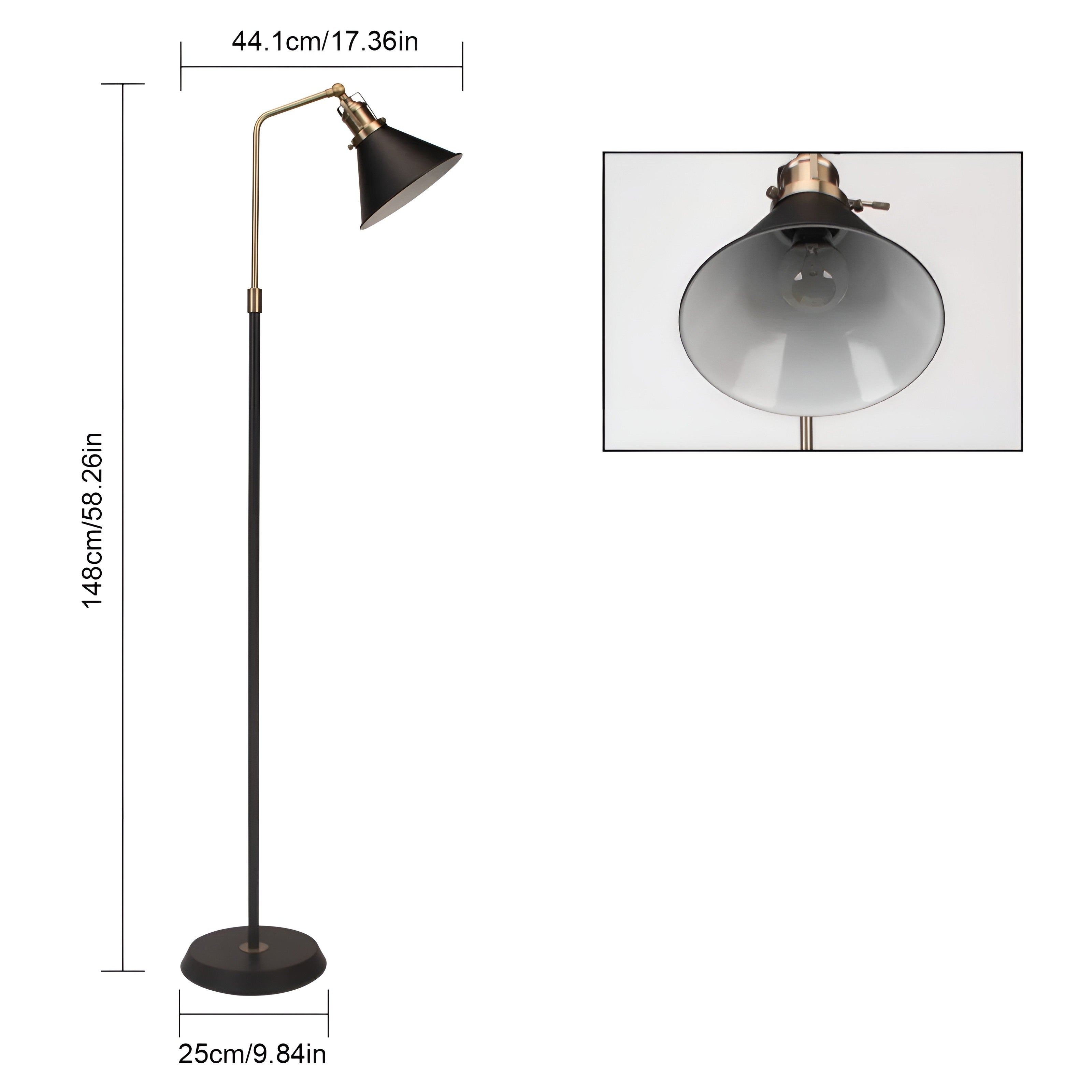 Gulvlampe i Metall – Svart med Gylne Detaljer | Moderne Industrielt Design