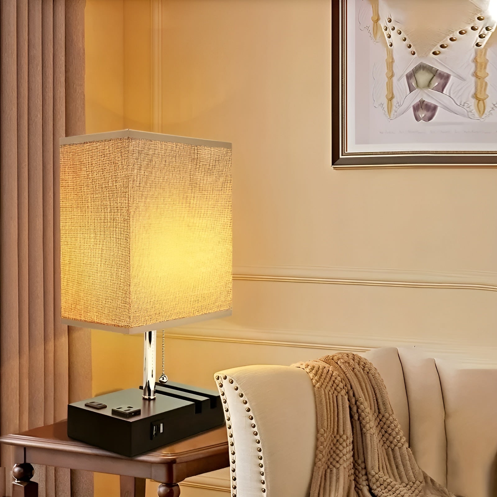 Dekorative Tischlampe mit Dimmer – Kabelloses Laden & Handyhalter | Perfekt für Schlafzimmer & Nachttisch