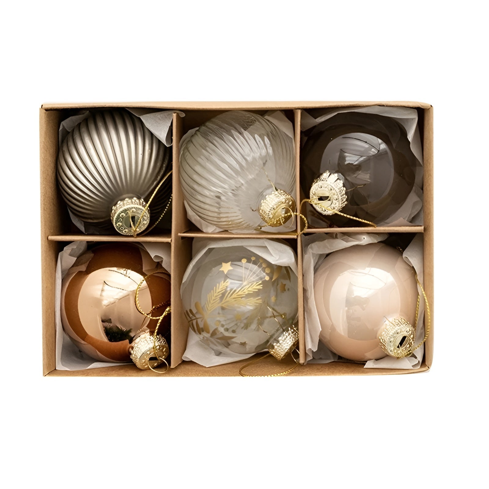 Glassjulekuler Sett (6 stk) – Elegant og Skinnende | Perfekt for Stilfull Juledekorasjon Hjemme