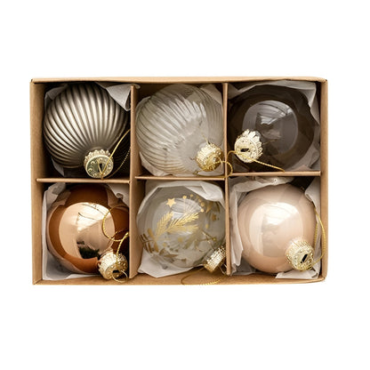 Glassjulekuler Sett (6 stk) – Elegant og Skinnende | Perfekt for Stilfull Juledekorasjon Hjemme