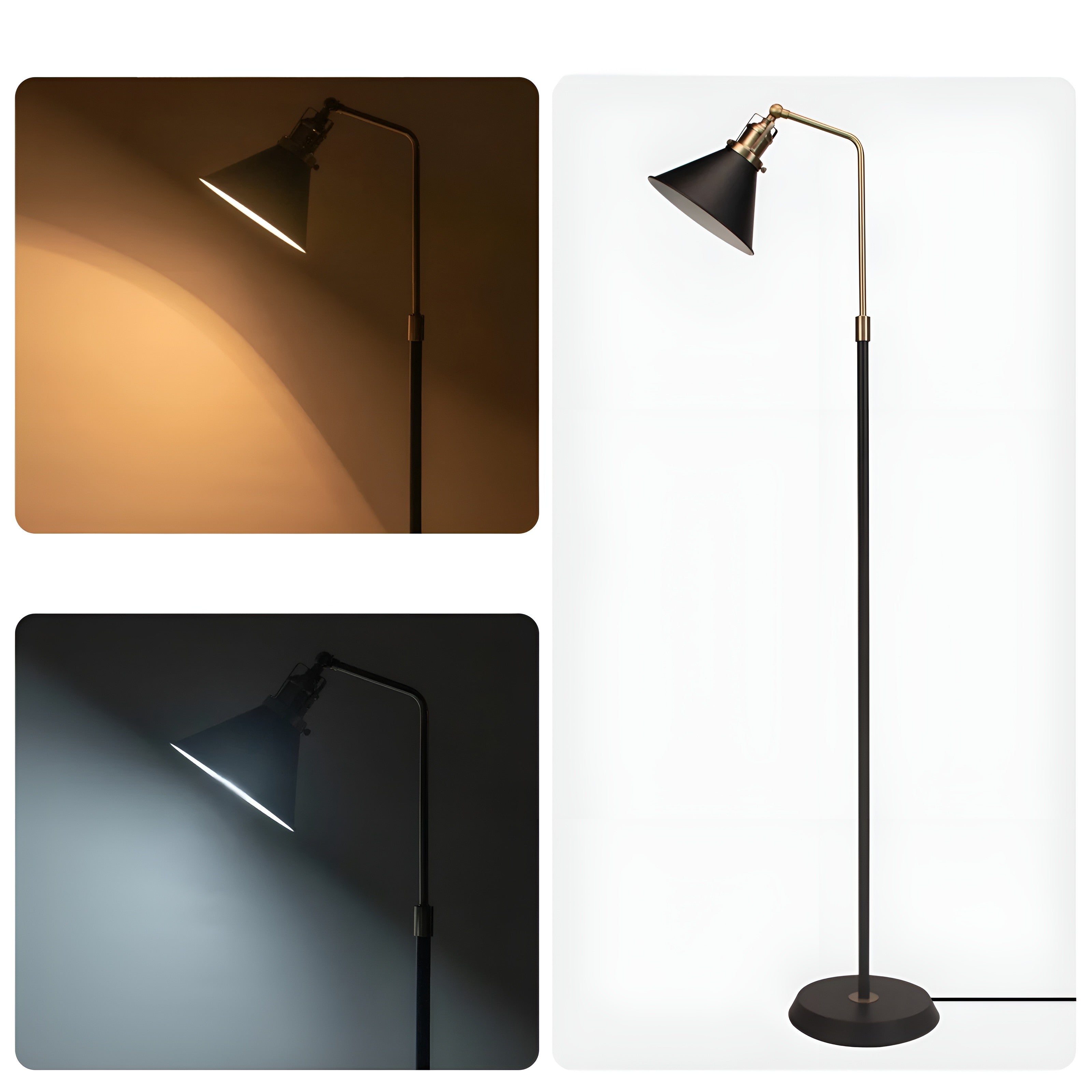 Gulvlampe i Metall – Svart med Gullfargede Detaljer | Stilrent Industridesign