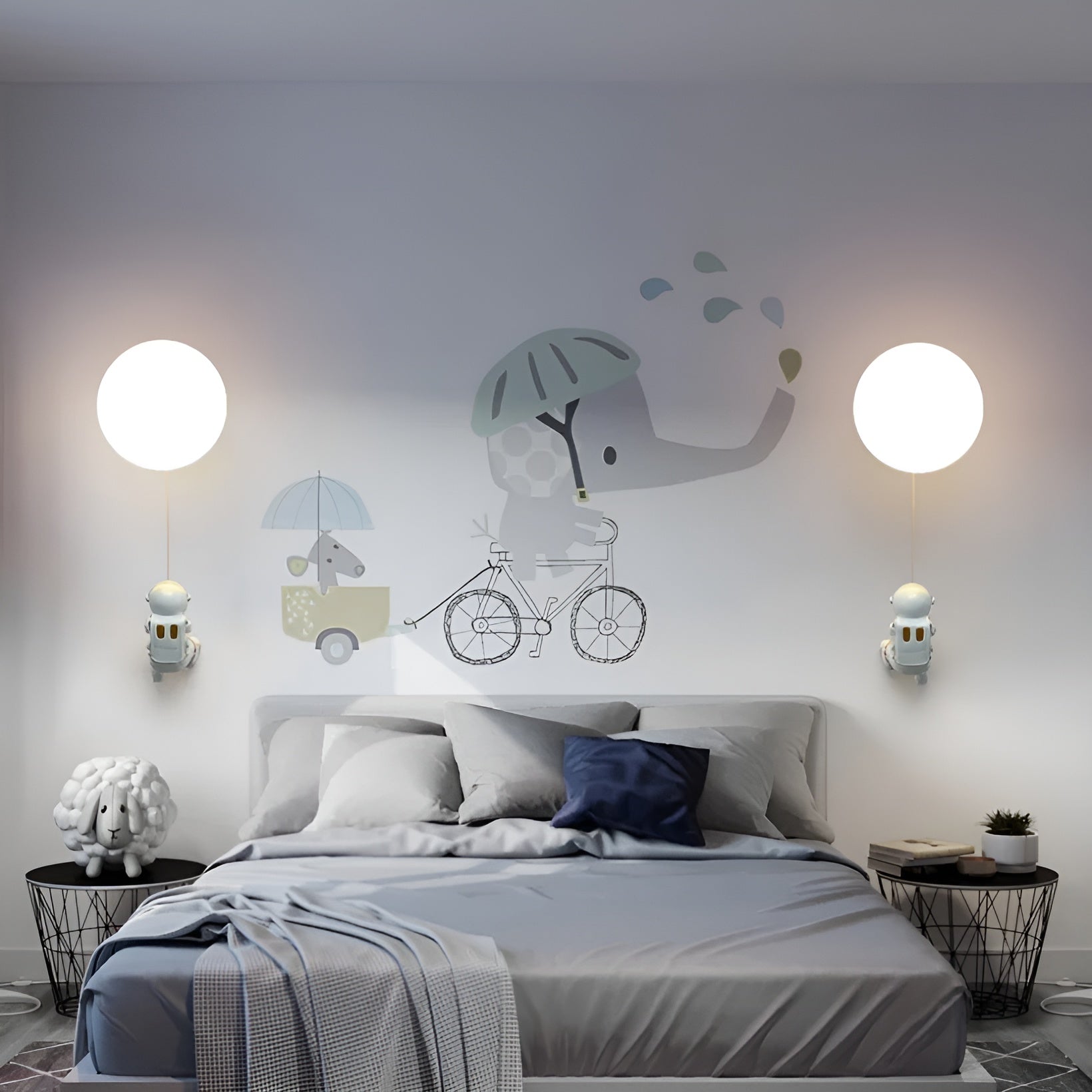 Astronaut Vegglampe – Dekorativ Lampe med Planet og Glasskule | Perfekt for Barnerom og Nattbord