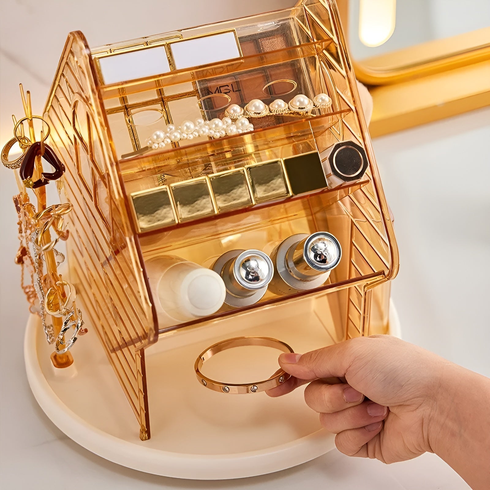 Kosmetik Aufbewahrungsbox drehbar – Stilvolle Kosmetik-Aufbewahrung | Perfekt für Schminktisch und Badezimmer - DEA3156