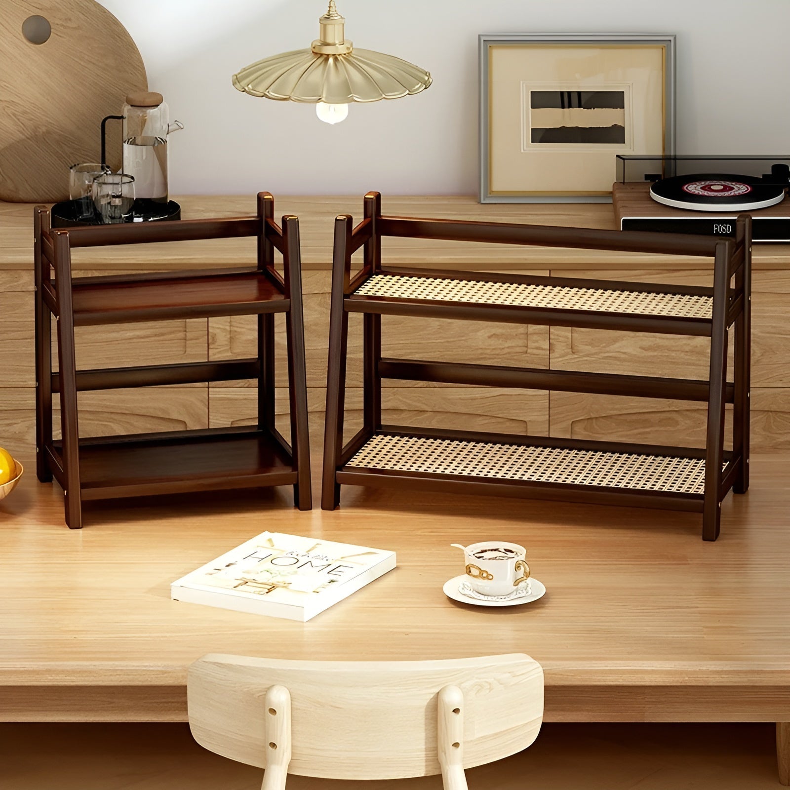 Krydderstativ I Bambusimitasjon- Kjøkkenstativ I 2 Etasjer | Ideelt For Benkeplate Og Kaffehjørne