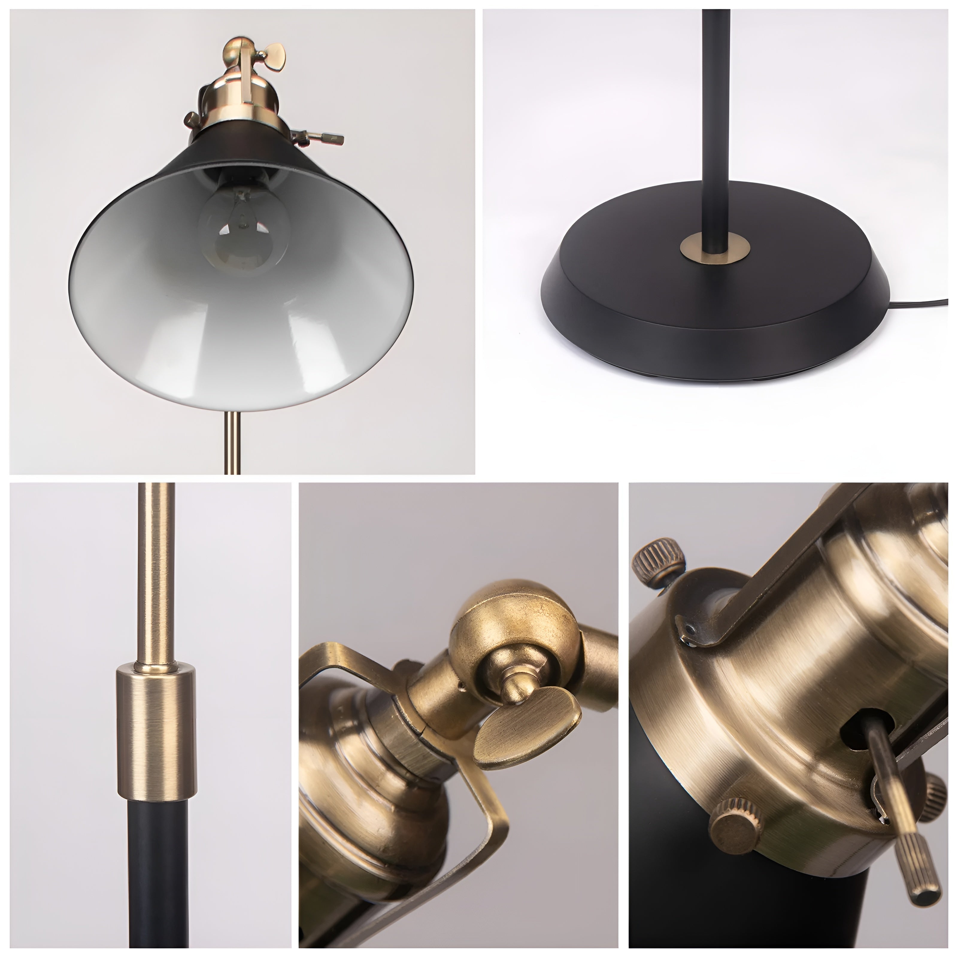 Gulvlampe i Metall – Svart med Gullfargede Detaljer | Stilrent Industridesign