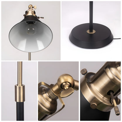 Gulvlampe i Metall – Svart med Gullfargede Detaljer | Stilrent Industridesign