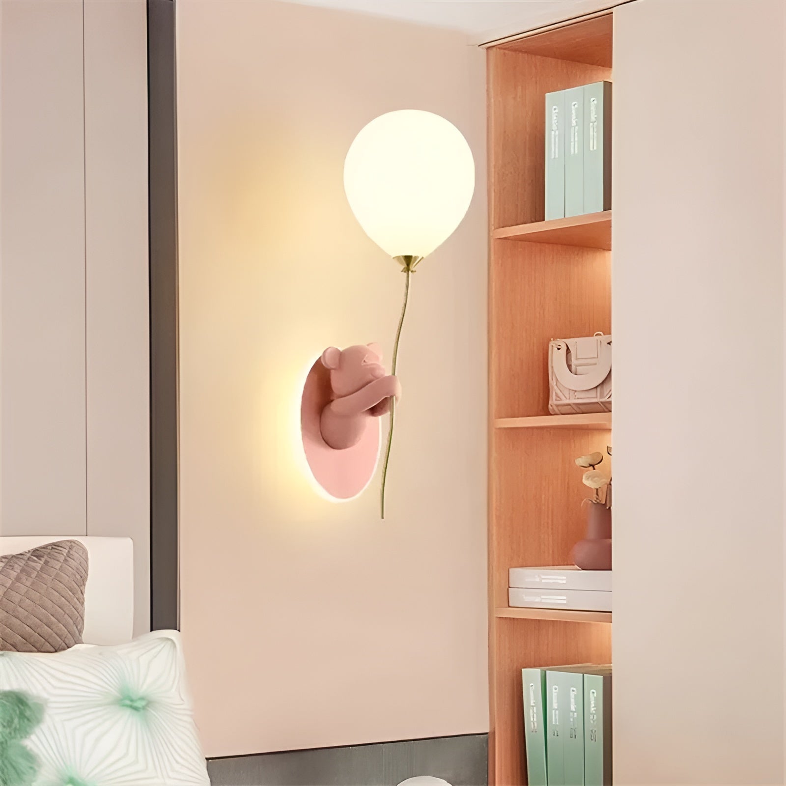 LED Vegglampe med Bjørn og Ballong – Kreativt Nattlys | Perfekt for Barnerom og Nattbord