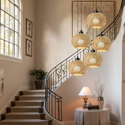 Bambus Taklampe – Naturlig Rattan-Design | Håndlaget for Stue, Kafé og Restauranter